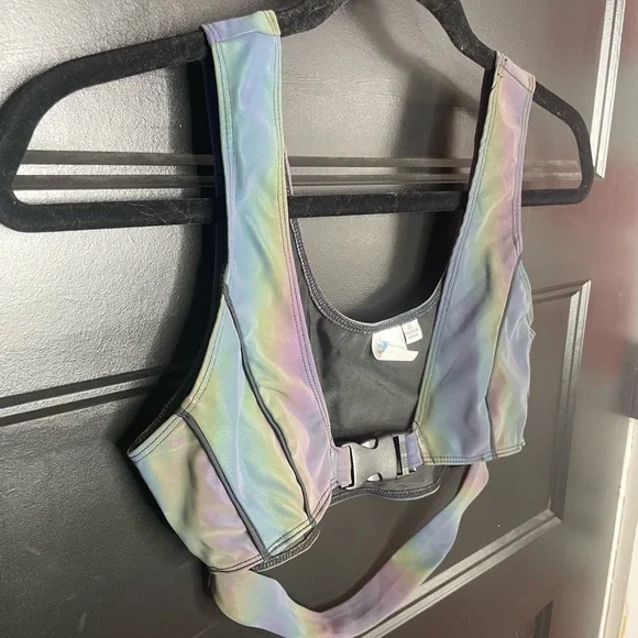 iHeartRaves Middle of Nowhere Rainbow Reflective Speed Clasp Bra Top - Picture 4 of 9